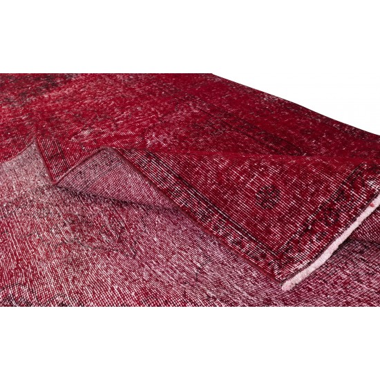 Contemporary Handmade 1960s Konya Sille Runner Rug Over-Dyed in Red Color for Hallway Decor Contemporary Handmade 1960s Konya Sille Runner Rug Over-Dyed in Red Color for Hallway Decor