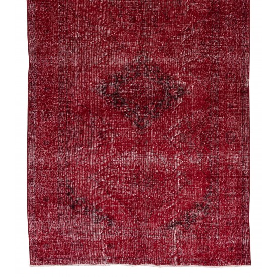 Contemporary Handmade 1960s Konya Sille Runner Rug Over-Dyed in Red Color for Hallway Decor