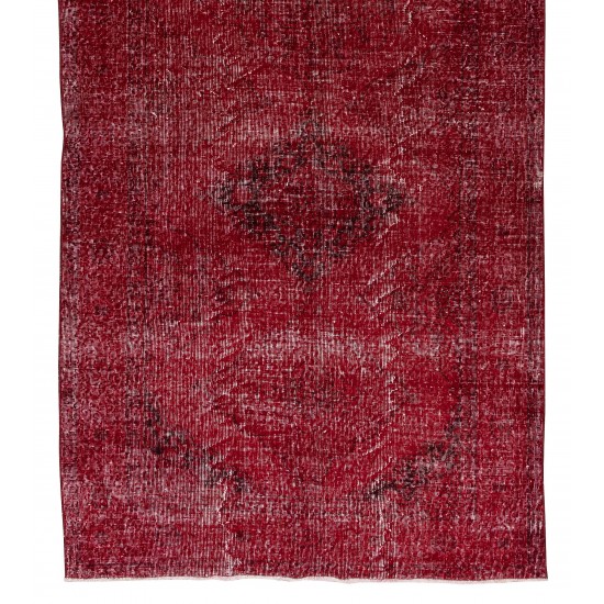 Contemporary Handmade 1960s Konya Sille Runner Rug Over-Dyed in Red Color for Hallway Decor Contemporary Handmade 1960s Konya Sille Runner Rug Over-Dyed in Red Color for Hallway Decor