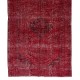 Contemporary Handmade Turkish Sille Runner Rug Over-Dyed in Red Color for Hallway Decor