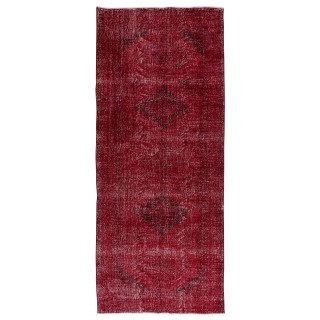 Contemporary Handmade Turkish Sille Runner Rug Over-Dyed in Red Color for Hallway Decor