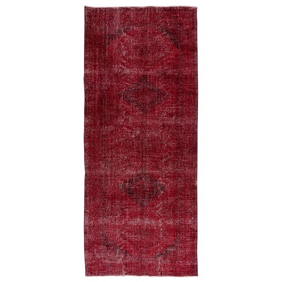 Contemporary Handmade 1960s Konya Sille Runner Rug Over-Dyed in Red Color for Hallway Decor