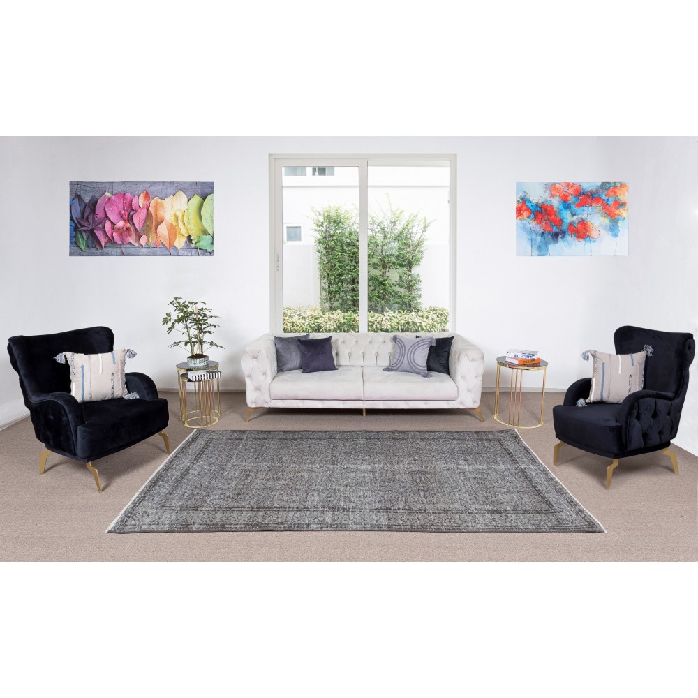 Contemporary Handmade Turkish Area Rug Over-Dyed in Gray 4 Modern Interiors