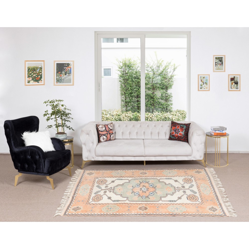 Modern Hand Knotted Turkish Geometric Area Rug for Office & Home Decor, 100% Wool