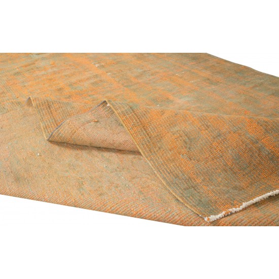 Hand Knotted Turkish Wool Rug Over-Dyed in Orange, Vintage Orange Carpet for Contemporary Interiors