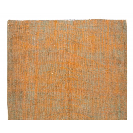 Hand Knotted Turkish Wool Rug Over-Dyed in Orange, Vintage Orange Carpet for Contemporary Interiors