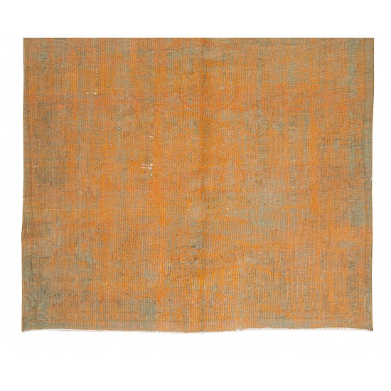 Hand Knotted Turkish Wool Rug Over-Dyed in Orange, Vintage Orange Carpet for Contemporary Interiors