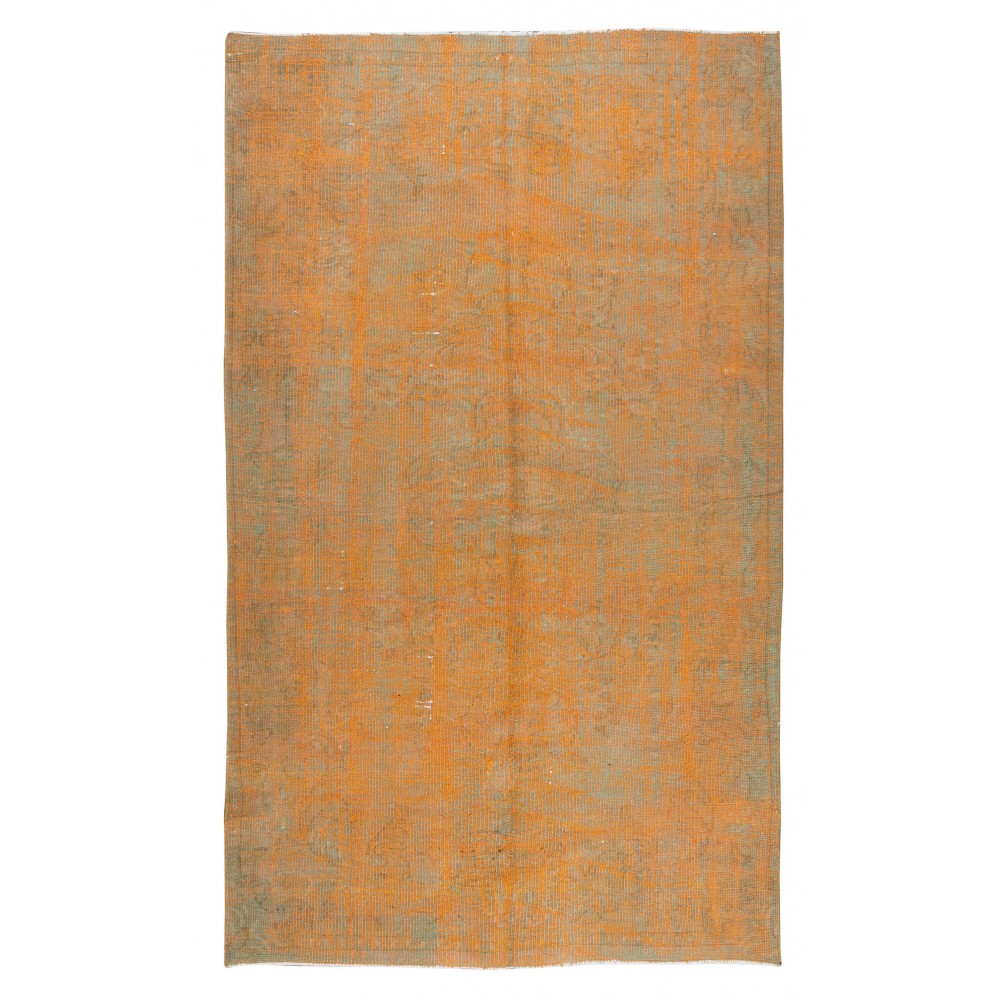 Hand Knotted Turkish Wool Rug Over-Dyed in Orange, Vintage Orange Carpet for Contemporary Interiors