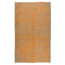 Hand Knotted Turkish Wool Rug Over-Dyed in Orange, Vintage Orange Carpet for Contemporary Interiors