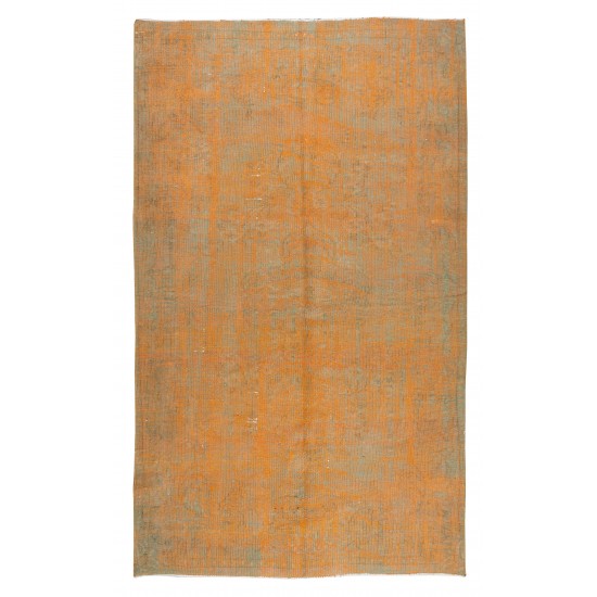 Hand Knotted Turkish Wool Rug Over-Dyed in Orange, Vintage Orange Carpet for Contemporary Interiors