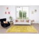 Vintage Turkish Rug Over-Dyed in Yellow, Handmade Yellow Carpet with Medallion Design