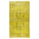 Vintage Central Anatolian Rug Over-Dyed in Yellow, Handmade Yellow Carpet with Medallion Design