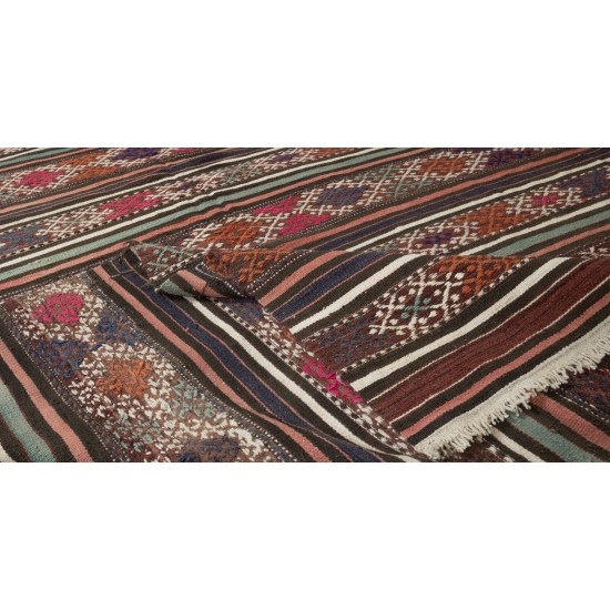 Colorful Hand-Woven Turkish Vintage Wool Kilim, Flat-weave Rug