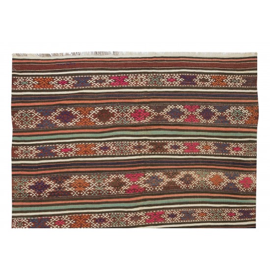 Colorful Hand-Woven Turkish Vintage Wool Kilim, Flat-weave Rug Colorful Hand-Woven Turkish Vintage Wool Kilim, Flat-weave Rug