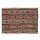 Colorful Hand-Woven Turkish Vintage Wool Kilim, Flat-weave Rug