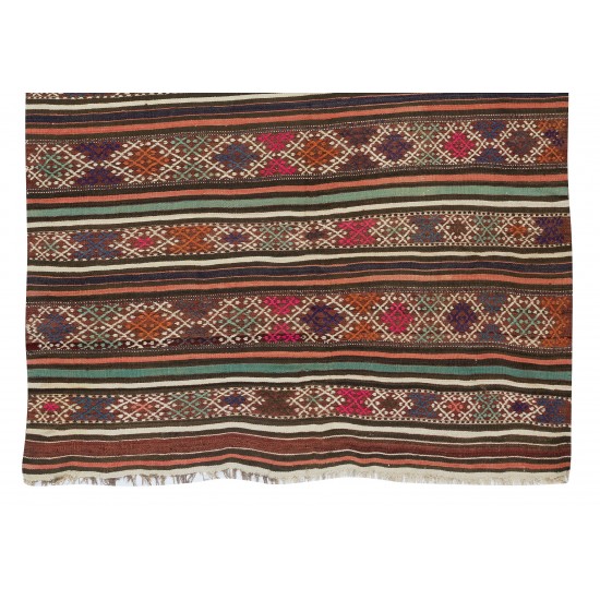 Colorful Hand-Woven Turkish Vintage Wool Kilim, Flat-weave Rug Colorful Hand-Woven Turkish Vintage Wool Kilim, Flat-weave Rug