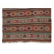 Colorful Hand-Woven Turkish Vintage Wool Kilim, Flat-weave Rug