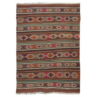 Colorful Hand-Woven Turkish Vintage Wool Kilim, Flat-weave Rug