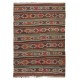 Colorful Hand-Woven Turkish Vintage Wool Kilim, Flat-weave Rug