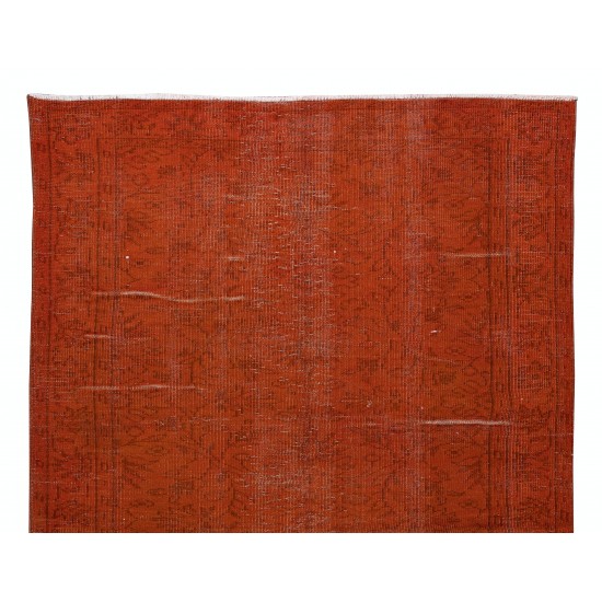 Hand Knotted Turkish Wool Rug Over-Dyed in Orange, Vintage Orange Carpet for Contemporary Interiors