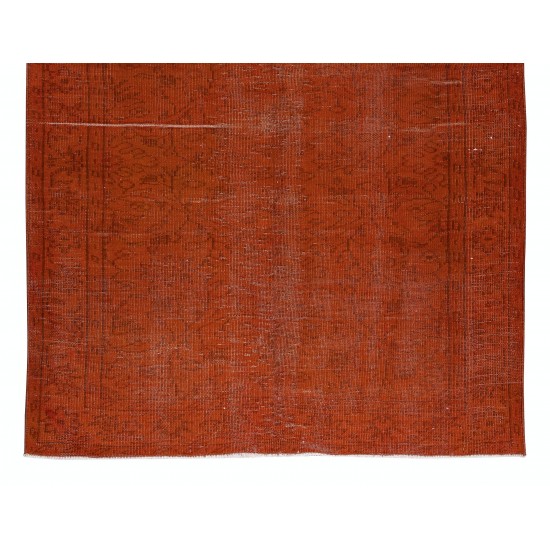 Hand Knotted Turkish Wool Rug Over-Dyed in Orange, Vintage Orange Carpet for Contemporary Interiors Hand Knotted Turkish Wool Rug Over-Dyed in Orange, Vintage Orange Carpet for Contemporary Interiors