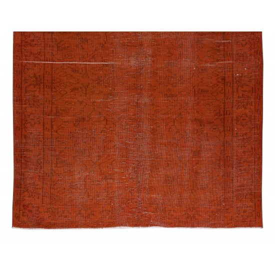 Hand Knotted Turkish Wool Rug Over-Dyed in Orange, Vintage Orange Carpet for Contemporary Interiors