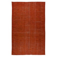 Hand Knotted Turkish Wool Rug Over-Dyed in Orange, Vintage Orange Carpet for Contemporary Interiors