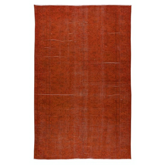Hand Knotted Turkish Wool Rug Over-Dyed in Orange, Vintage Orange Carpet for Contemporary Interiors Hand Knotted Turkish Wool Rug Over-Dyed in Orange, Vintage Orange Carpet for Contemporary Interiors