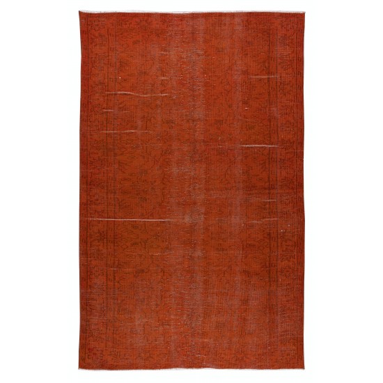 Hand Knotted Turkish Wool Rug Over-Dyed in Orange, Vintage Orange Carpet for Contemporary Interiors