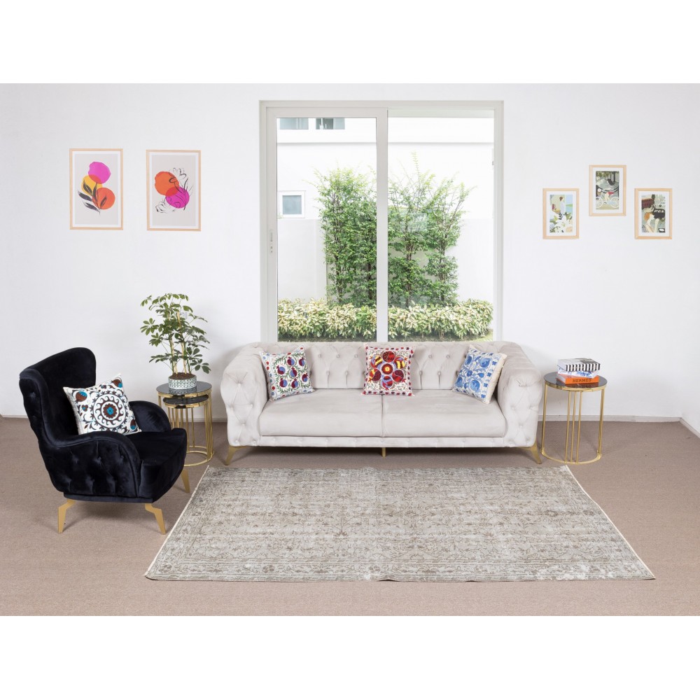 Modern Handmade Turkish Area Rug Over-Dyed in Gray 4 Modern Interiors