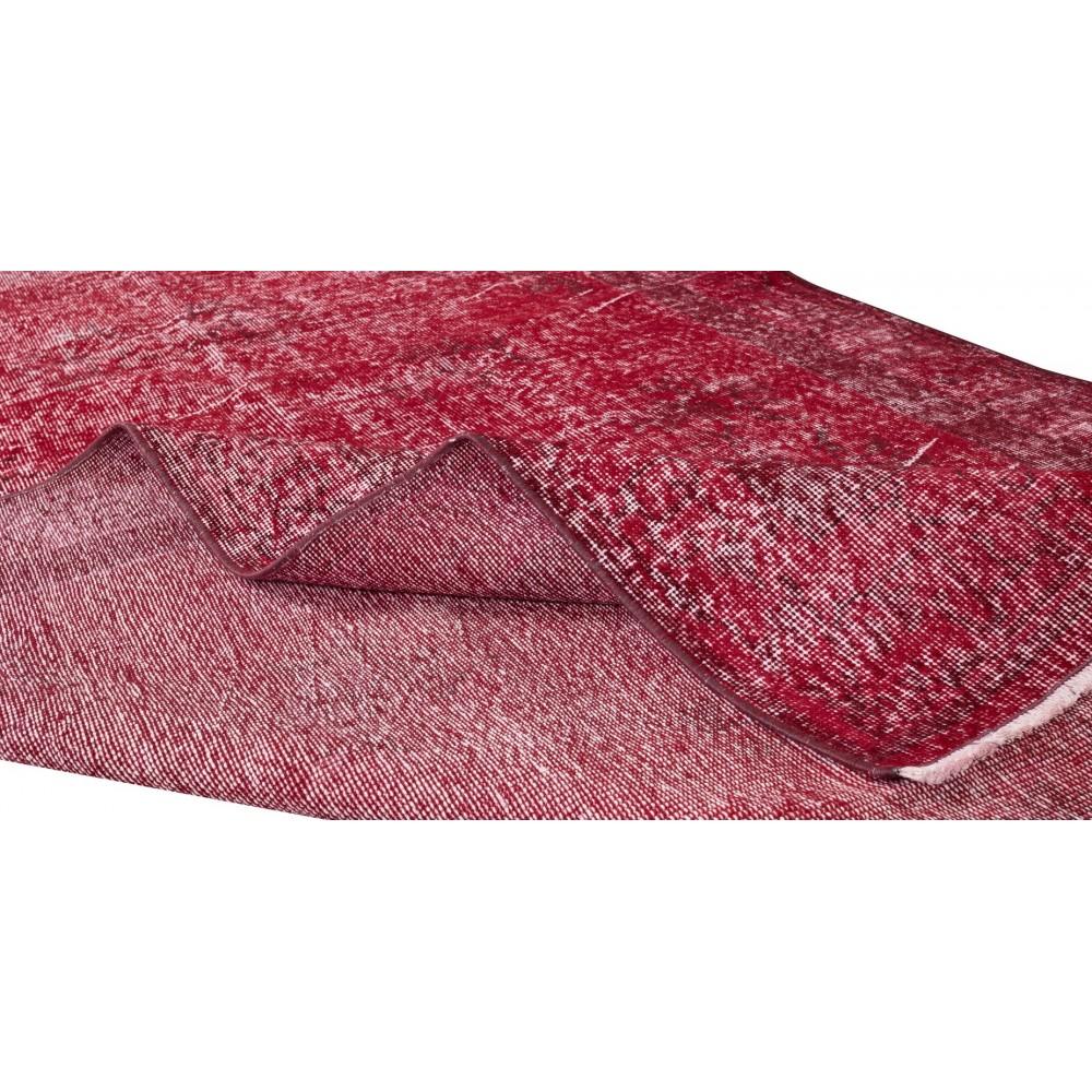Home Decor Vintage Handmade Turkish Area Rug Over-Dyed in Red Color, Saloon Carpet