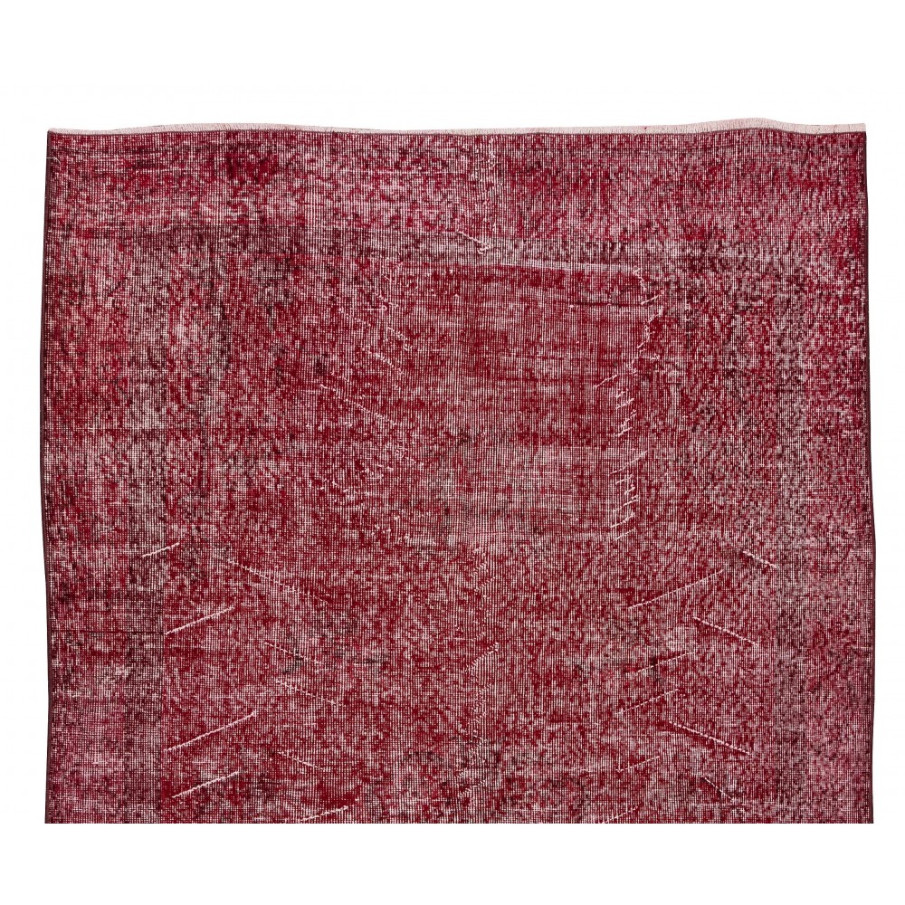 Home Decor Vintage Handmade Turkish Area Rug Over-Dyed in Red Color, Saloon Carpet
