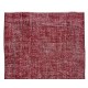 Home Decor Vintage Handmade Turkish Area Rug Over-Dyed in Red Color, Saloon Carpet