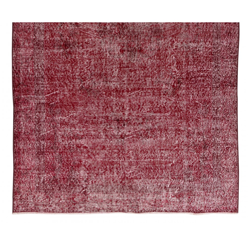 Home Decor Vintage Handmade Turkish Area Rug Over-Dyed in Red Color, Saloon Carpet
