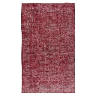 Home Decor Vintage Handmade Turkish Area Rug Over-Dyed in Red Color, Saloon Carpet