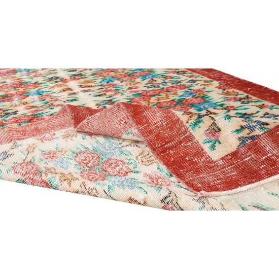 Authentic Floral Pattern Vintage Hand Knotted Anatolian Area Rug for Office & Home Decor Authentic Floral Pattern Vintage Hand Knotted Anatolian Area Rug for Office & Home Decor