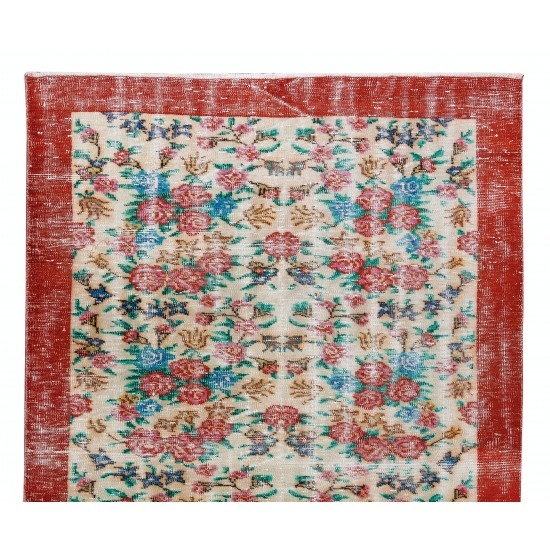 Authentic Floral Pattern Vintage Hand Knotted Anatolian Area Rug for Office & Home Decor