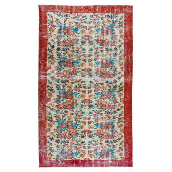 Authentic Floral Pattern Vintage Hand Knotted Anatolian Area Rug for Office & Home Decor Authentic Floral Pattern Vintage Hand Knotted Anatolian Area Rug for Office & Home Decor