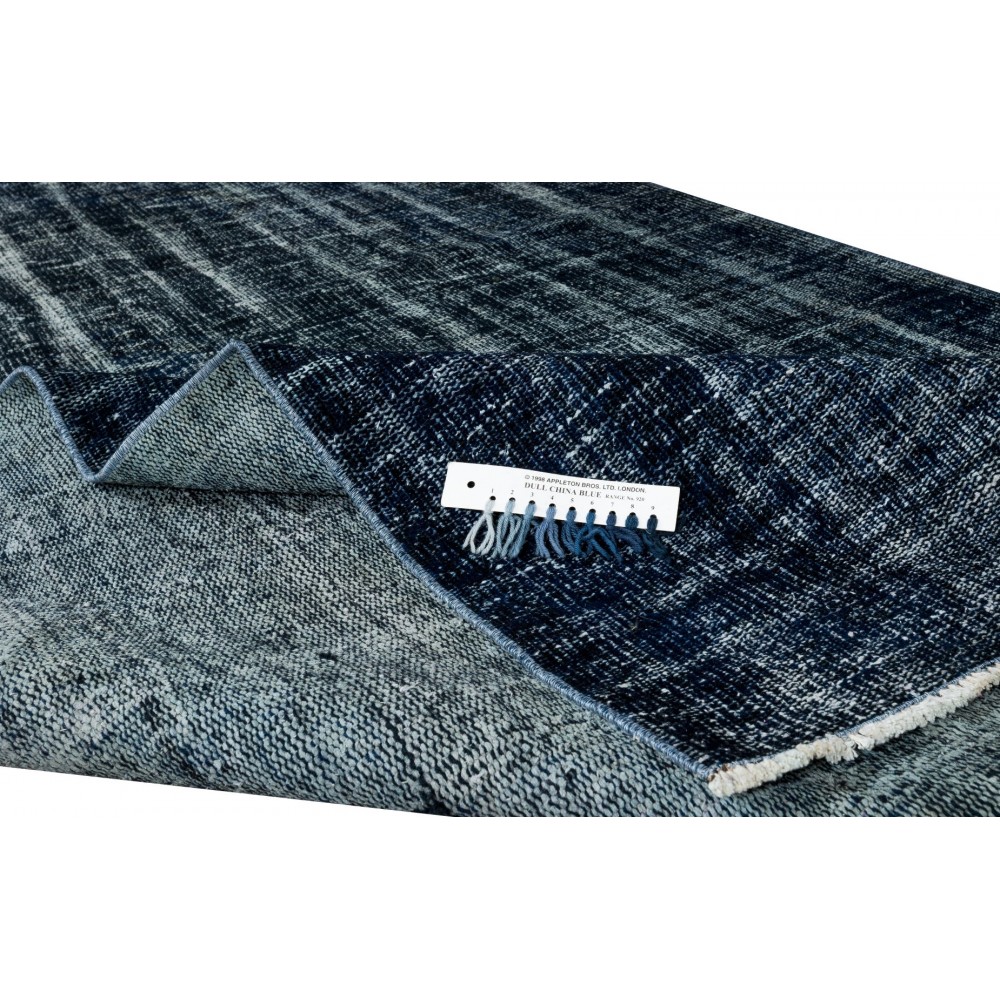 Modern Hand knotted Turkish Wool Rug Over-Dyed in Navy Blue