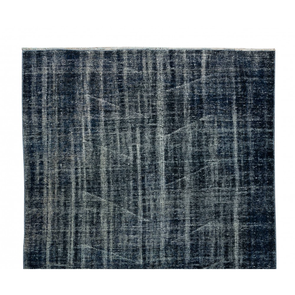 Modern Hand knotted Turkish Wool Rug Over-Dyed in Navy Blue