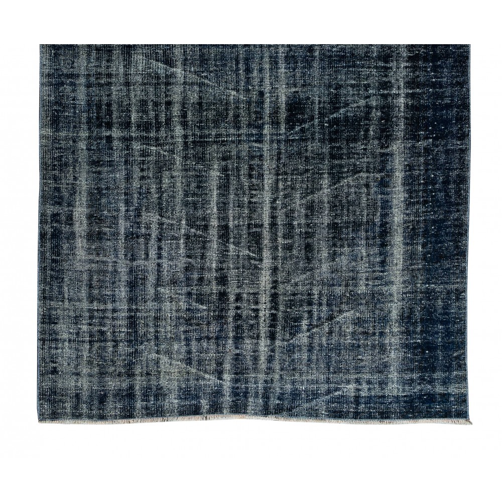 Modern Hand knotted Turkish Wool Rug Over-Dyed in Navy Blue