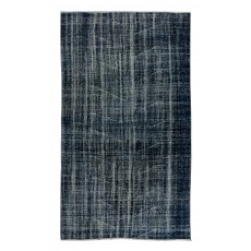 Modern Hand knotted Turkish Wool Rug Over-Dyed in Navy Blue