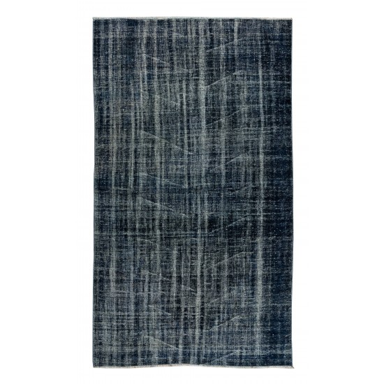 Turkish Wool Vintage Carpet Over-Dyed in Navy Blue, Modern Hand-Knotted Area Rug