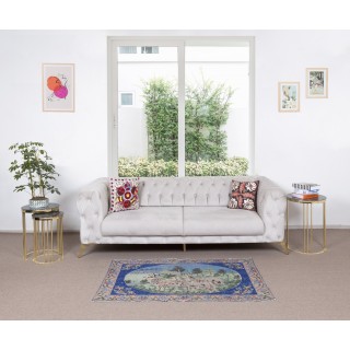 Handmade Anatolian Vintage Wall Hanging. Deer, Tree and Floral Patterned Rug. Decorative Art, Pictorial Tapestry
