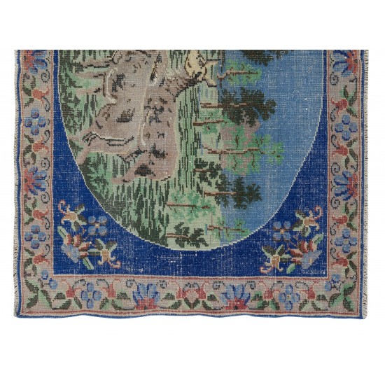 Deer, Tree and Floral Patterned Rug, Hand Knotted Turkish Vintage Wall Hanging, Decorative Art Deer, Tree and Floral Patterned Rug, Hand Knotted Turkish Vintage Wall Hanging, Decorative Art