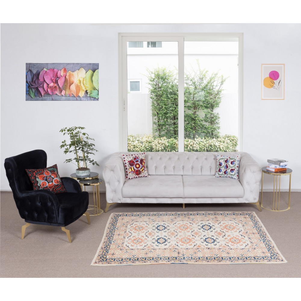 Contemporary Handmade Turkish Area Rug. 100% Wool, Natural Dyes, Modern Geometric Design Carpet