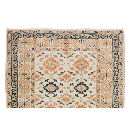 Mid-Century Hand Knotted Turkish Geometric Wool Area Rug for Office and Home Decor