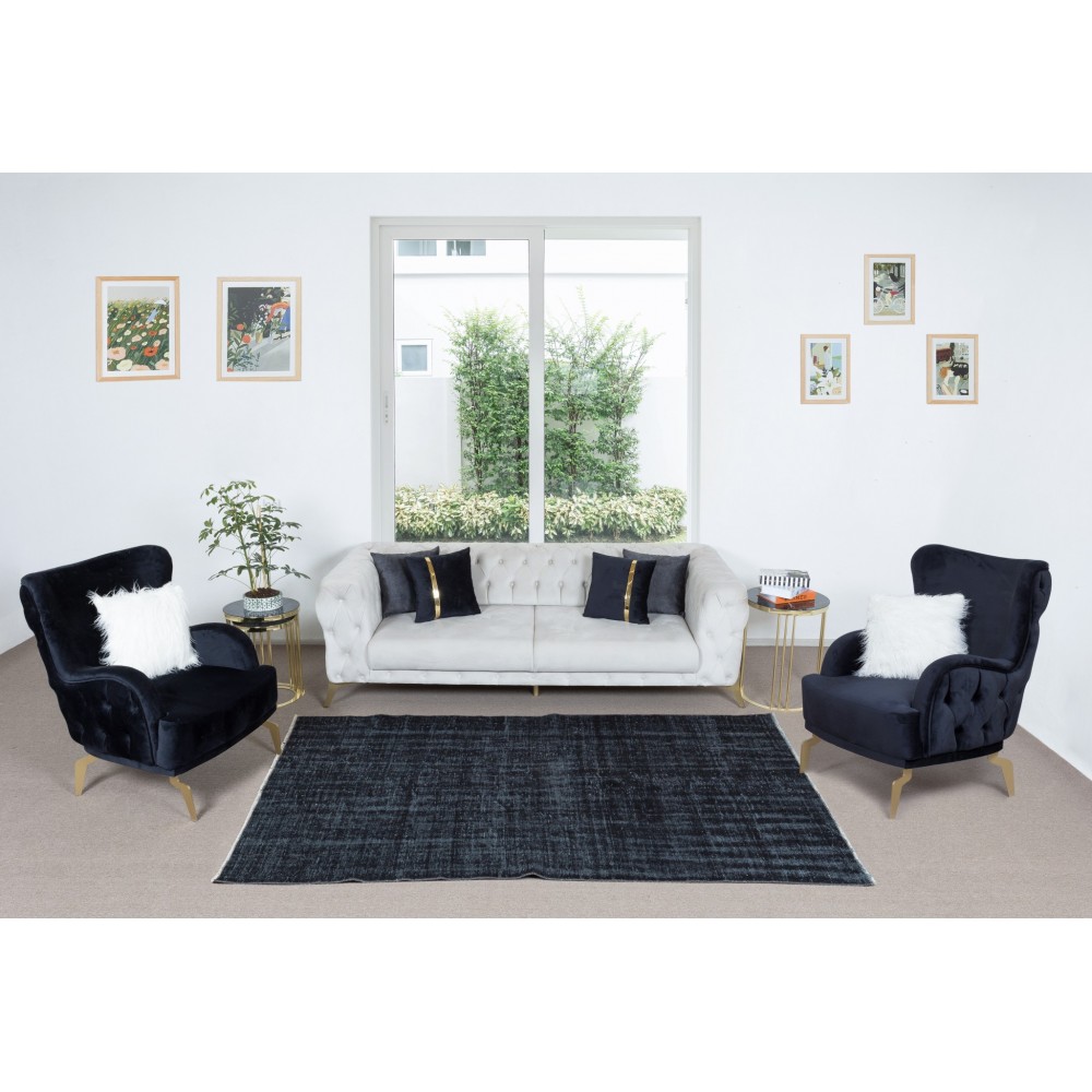 Contemporary Handmade Turkish Area Rug Over-Dyed in Black