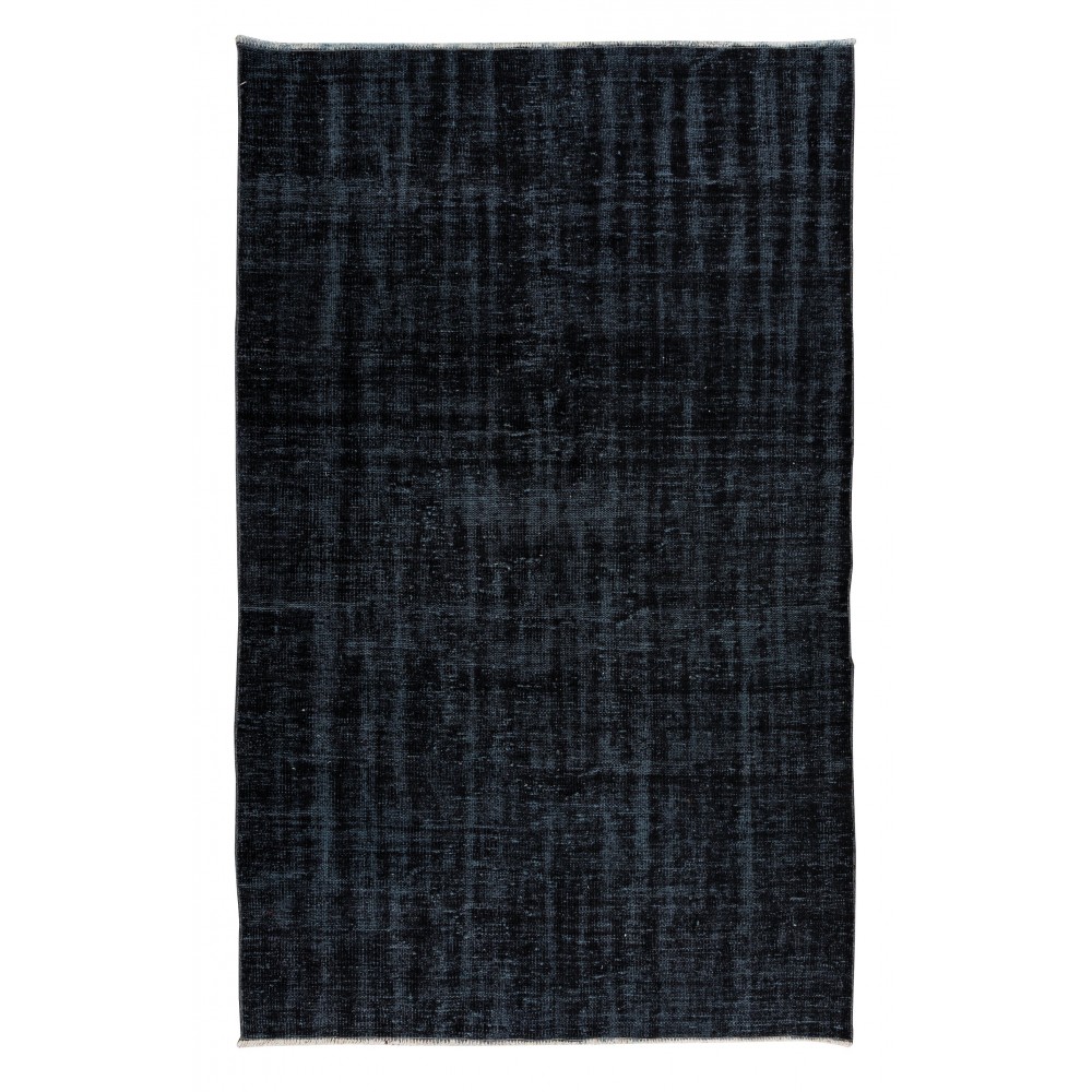 Contemporary Handmade Turkish Area Rug Over-Dyed in Black