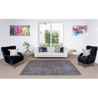 Contemporary Handmade Medallion Design Turkish Area Rug Over-Dyed in Gray